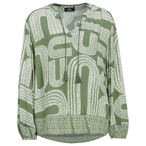 Damen Bluse in gekreppter Optik oliv / creme