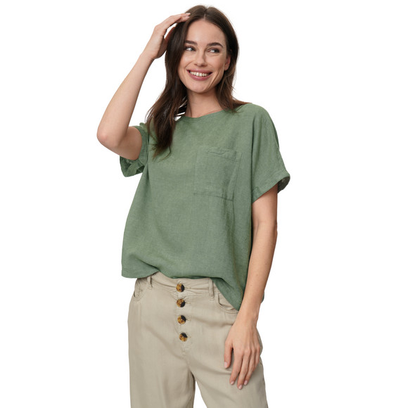 Damen Leinen-Bluse mit Brusttasche