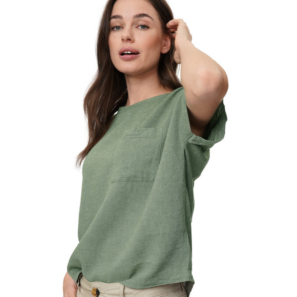 Damen Leinen-Bluse mit Brusttasche