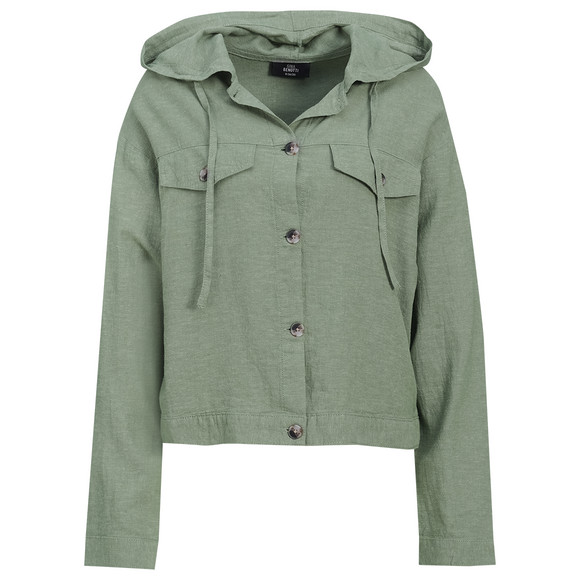 Damen Leinen-Bluse mit Kapuze dunkelgrün