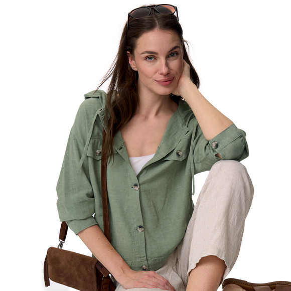 Damen Leinen-Bluse mit Kapuze