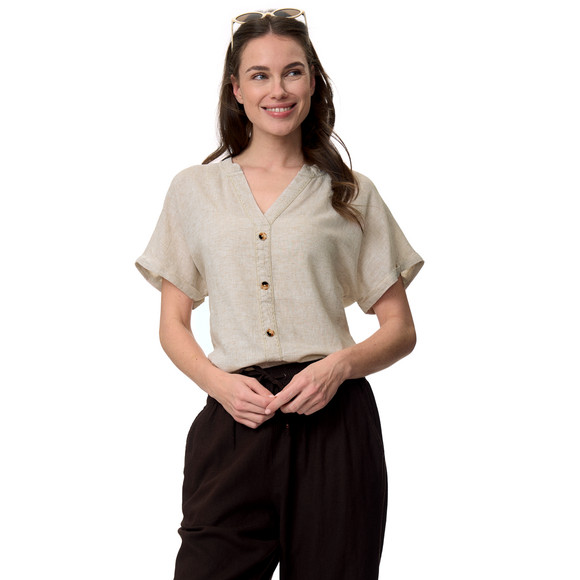 Damen Leinen-Bluse mit Zierknöpfen