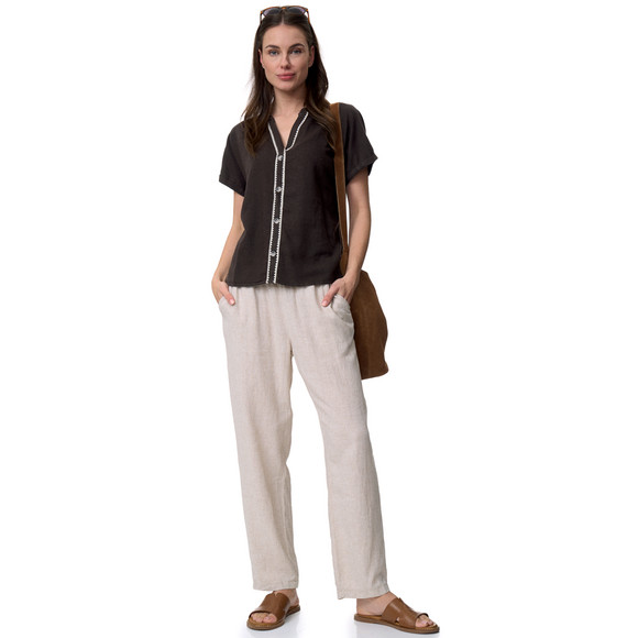 Damen Leinen-Bluse mit Zierknöpfen