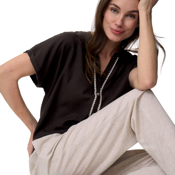 Damen Leinen-Bluse mit Zierknöpfen