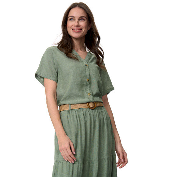 Damen Leinen-Bluse mit Zierknöpfen