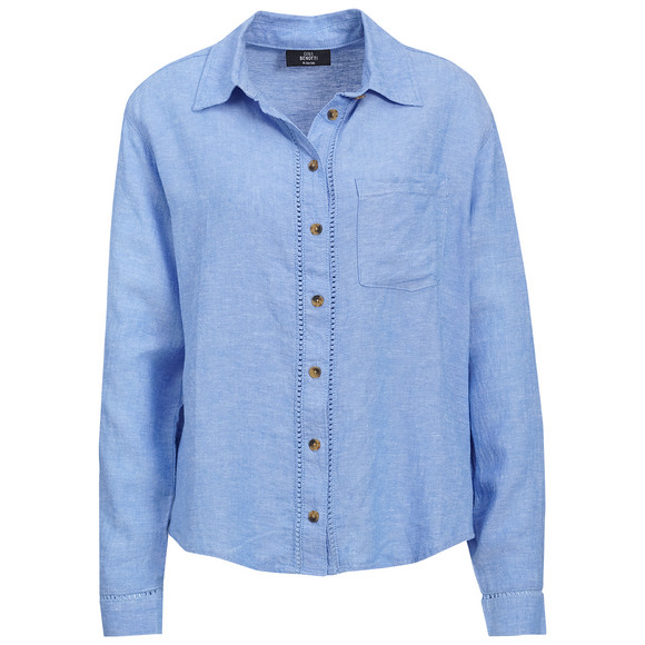 Damen Leinen-Bluse mit Brusttasche hellblau