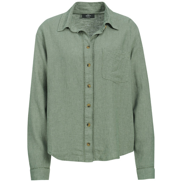 Damen Leinen-Bluse mit Brusttasche