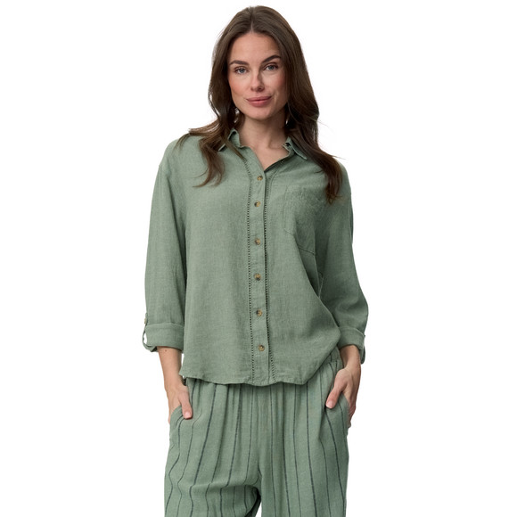 Damen Leinen-Bluse mit Brusttasche