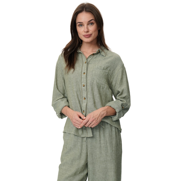 Damen Leinen-Bluse mit Brusttasche