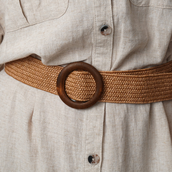 Damen Leinen-Kleid mit Gürtel