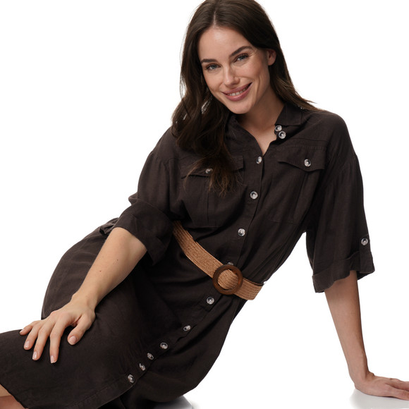 Damen Leinen-Kleid mit Gürtel