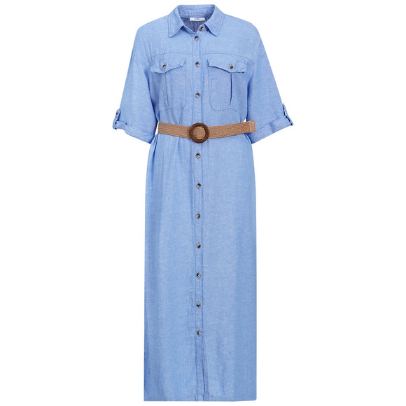 Damen Leinen-Kleid mit Gürtel hellblau
