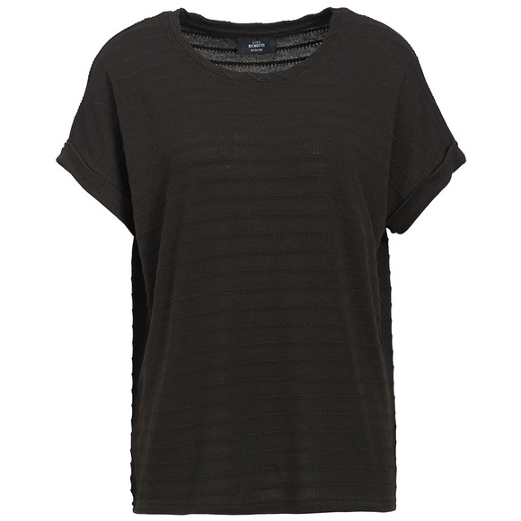 Damen T-Shirt aus strukturiertem Material schwarz