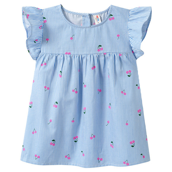 Mädchen Bluse mit Kirschen-Print hellblau / weiss