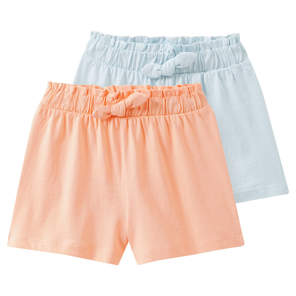 2 Mädchen Shorts mit Zierschleife hellblau / apricot
