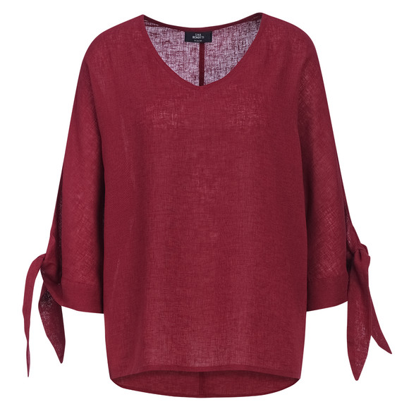 Damen Leinen-Tunika mit Bindebändern dunkelrot