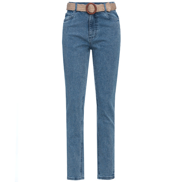Dames mom-jeans met strikceintuur blauw