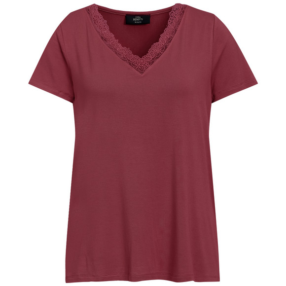 Damen T-Shirt mit Spitze dunkelrot