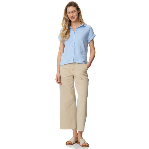 Mousseline damesblouse met vaste omslag