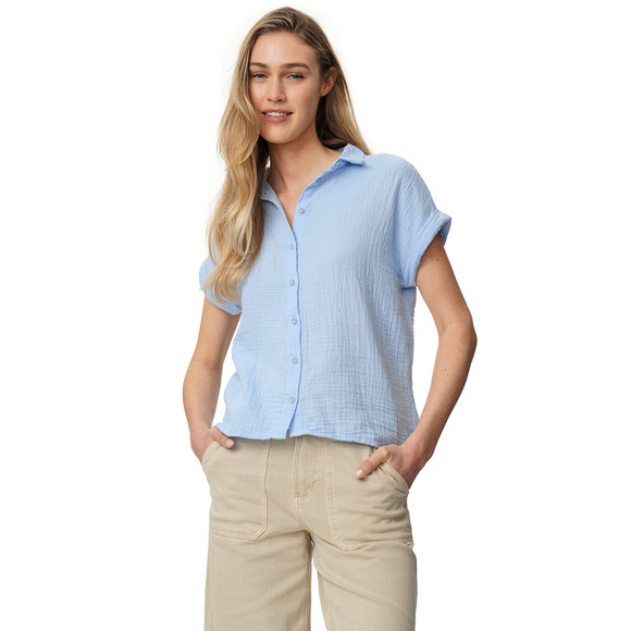 Mousseline damesblouse met vaste omslag