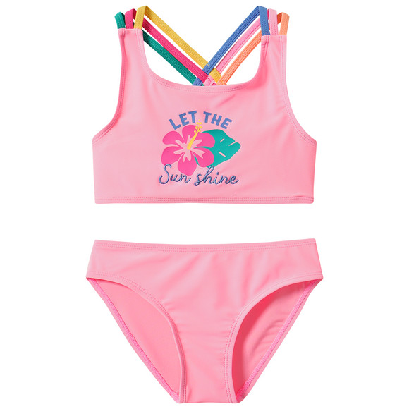 Mädchen Bikini mit bunten Trägern rosa / bunt