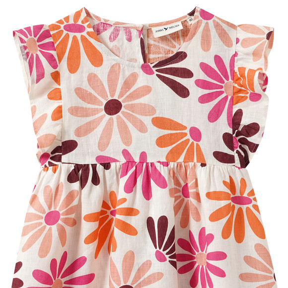 Linnen meisjesjurk met all-over patroon