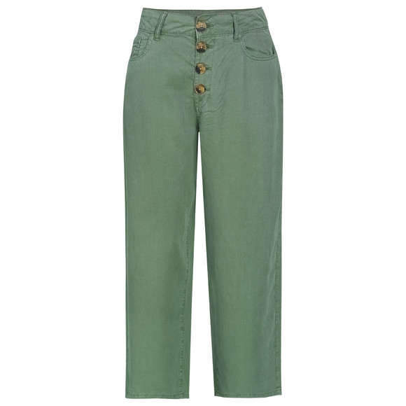 Damen Wide-Leg-Hose mit Knopfleiste dunkelgrün