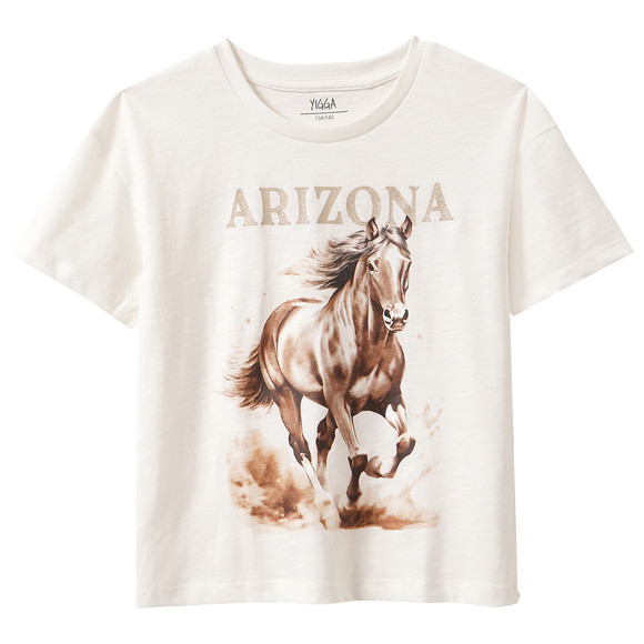 Mädchen T-Shirt mit Pferde-Print weiss