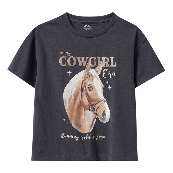 Mädchen T-Shirt mit Pferde-Print dunkelgrau