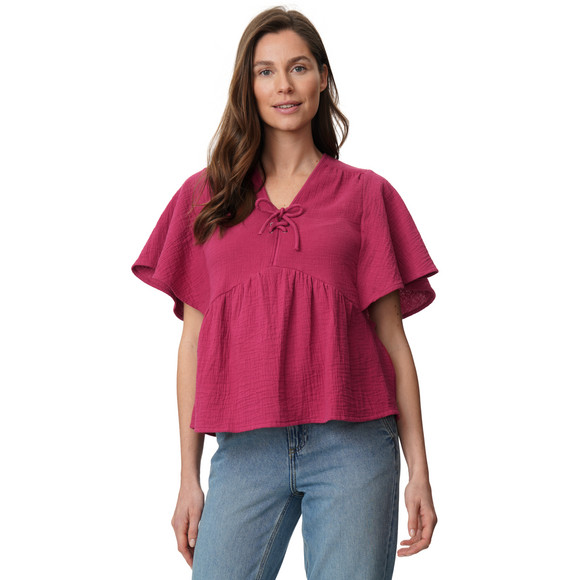 Damen Musselin-Bluse mit Kordel-Ausschnitt