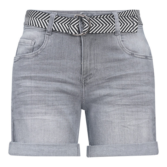 Damen Boyfriend-Jeansshorts mit Gürtel hellgrau