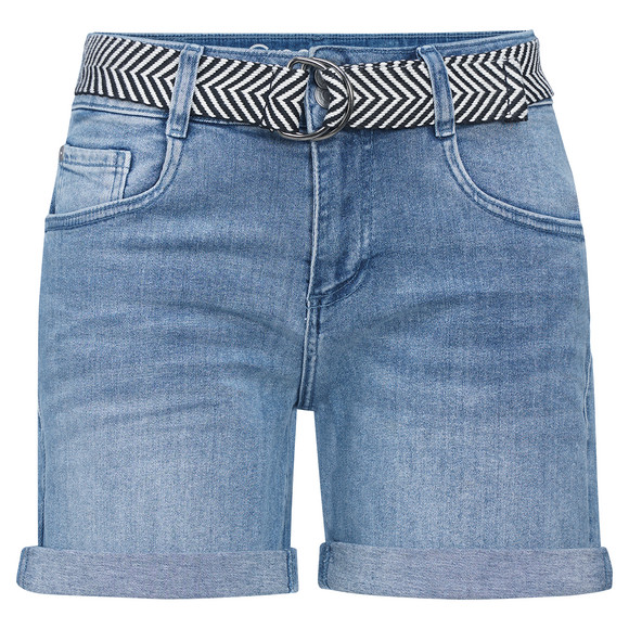 Damen Boyfriend-Jeansshorts mit Gürtel hellblau