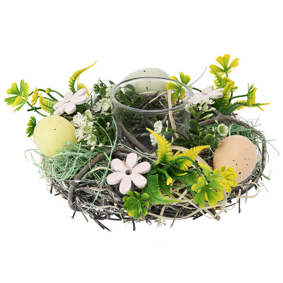 Deko-Kranz mit Teelichthalter creme / grün / braun