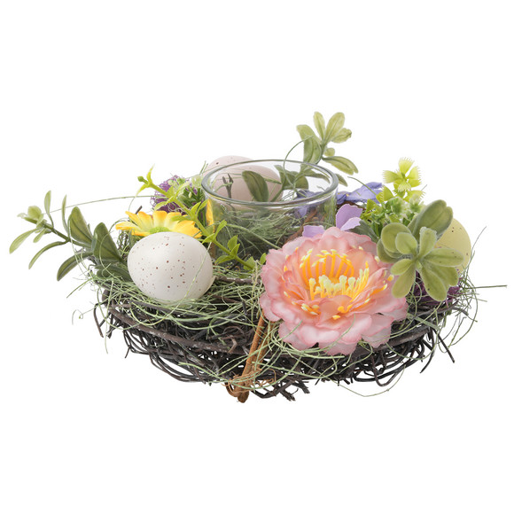 Deko-Kranz mit Teelichthalter grün / bunt