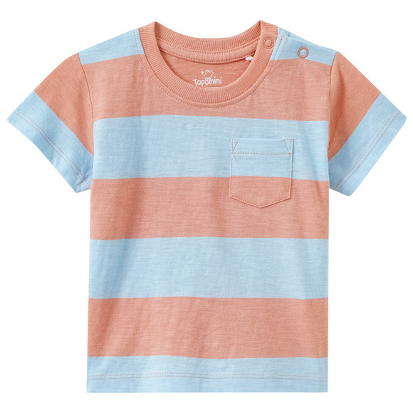 Baby T-shirt met borstzak lichtblauw / abrikoos