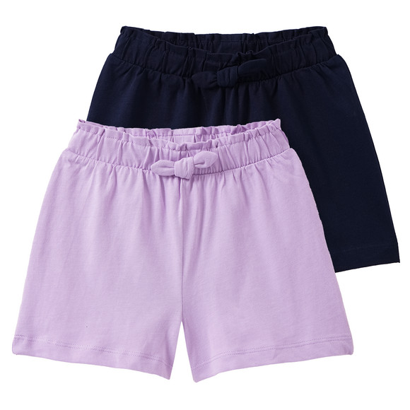 2 Mädchen Shorts mit Zierschleife helllila / dunkelblau