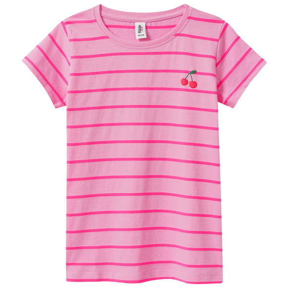 Mädchen T-Shirt mit Streifen pink / neonpink