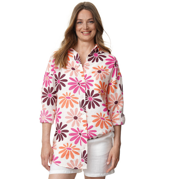 Damen Leinen-Bluse mit Blumen-Print