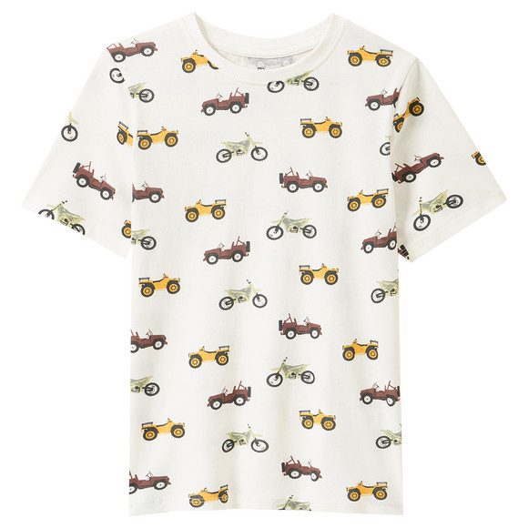 Jungen T-Shirt mit Fahrzeug-Prints weiss