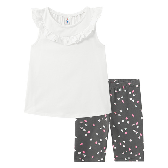 Mädchen Set aus Top und Radler weiss / dunkelgrau