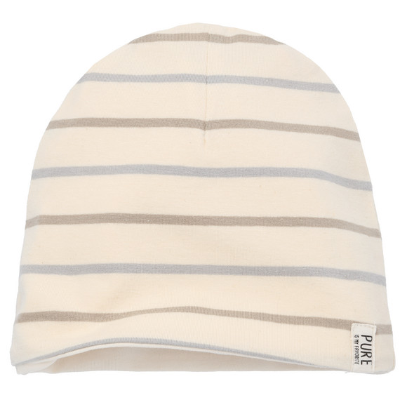 Baby Mütze mit Streifen hellgrau / creme / beige