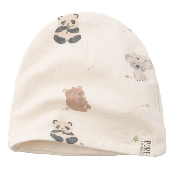 Baby Mütze mit Tier-Allover braun / creme / grau