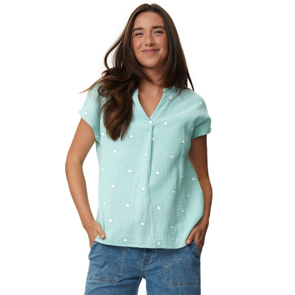 Damen Musselin-Bluse mit Herz-Stickerei
