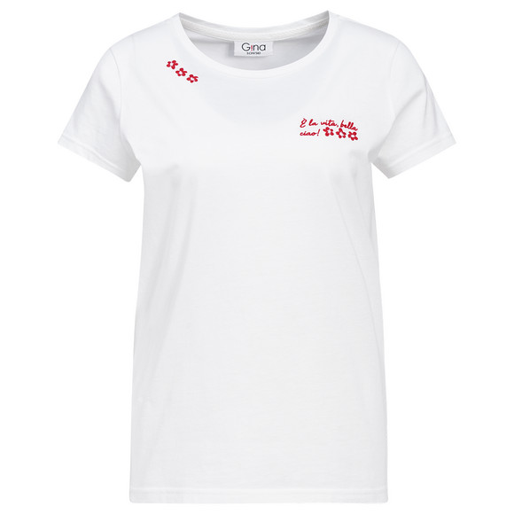Damen T-Shirt mit Stickerei weiss