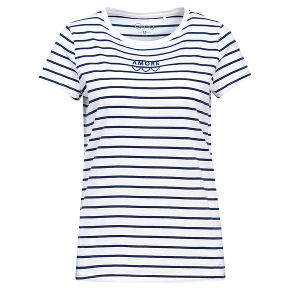 Damen T-Shirt mit Stickerei dunkelblau / weiss
