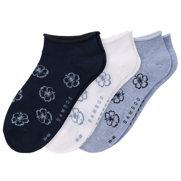 3 Paar Damen Sneaker-Socken mit Blumen