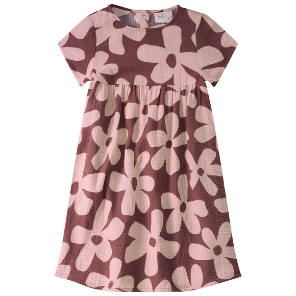 Mädchen Musselinkleid mit Blumen beere / rosa