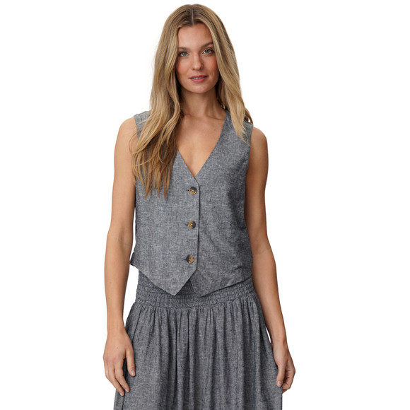 Damen Leinen-Weste mit Knopfleiste
