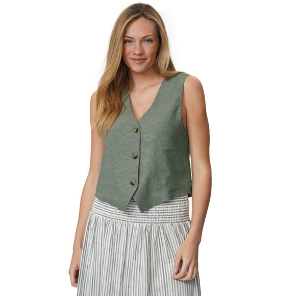 Damen Leinen-Weste mit Knopfleiste