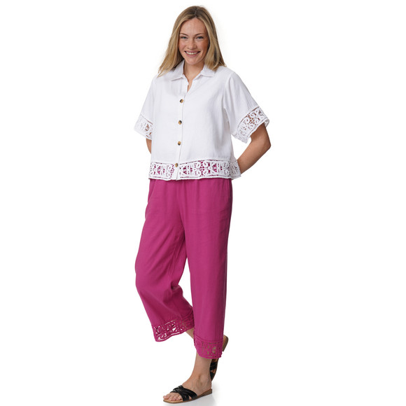 Damen Leinen-Bluse mit Spitze